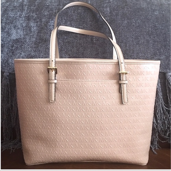 MICHAEL KORS Jet Set Carryall Oyster MK Logo Tote - Picture 2 of 5